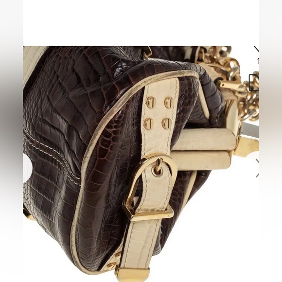 Vintage Versace Brown/Cream Croc EmbossedLeather Madonna Satchel NWT - Picture 7 of 12